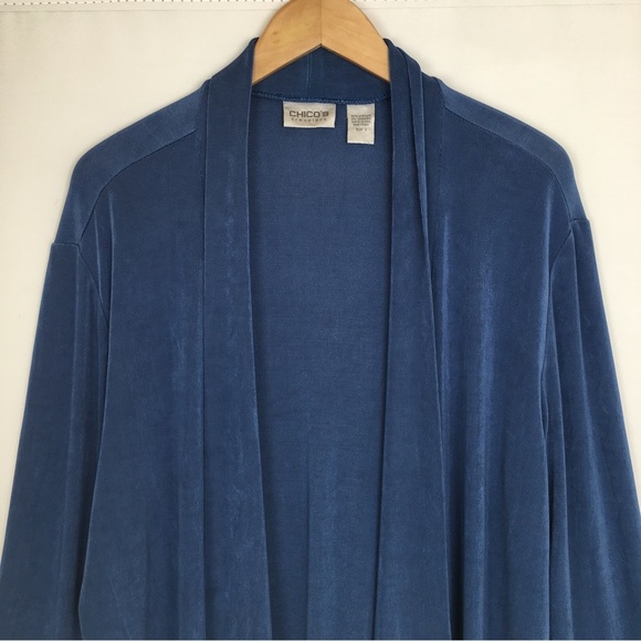 Chico’s Traveler's Open Front Cardigan Slinky Stretchy Blue Women’s Size 16 - Picture 3 of 10